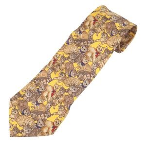 Burberrys of London Yellow Cat Print Silk Necktie Mens 58" Vintage Made in Italy